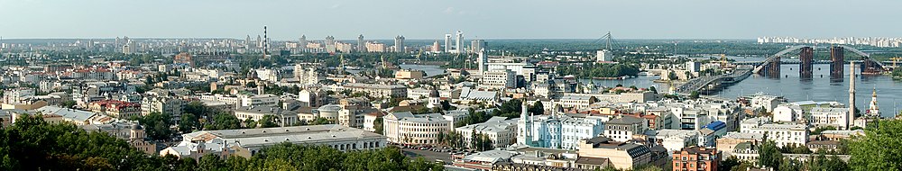 Panorama vido je historia urboparto Podil je aŭgusto 2012