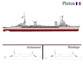 Schéma trois vues représentant le navire Pluton