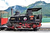 Accionament únic indirecte a través d'un engranatge reductor i transmissió per bieles, a la locomotora número 3 de l'austríac Achenseebahn.