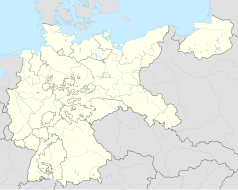 Mapa konturowa Rzeszy Niemieckiej, na dole nieco na lewo znajduje się punkt z opisem „Flossenbürg”