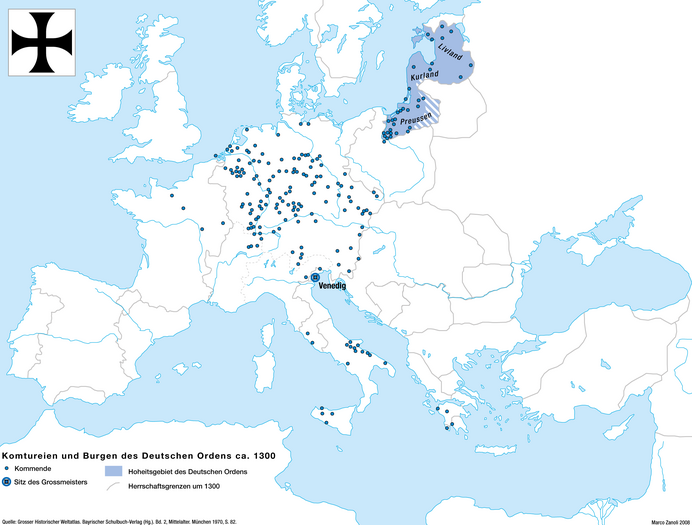 Komendy německých rytířů kolem roku 1300