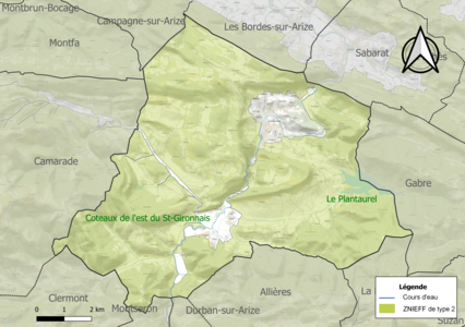 Carte des ZNIEFF de type 2 sur la commune.