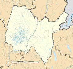 Mapa konturowa Ain, po lewej nieco na dole znajduje się punkt z opisem „Mionnay”