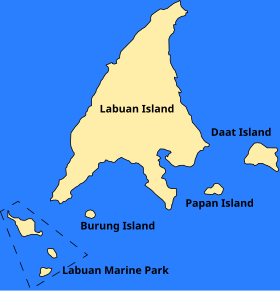 Carte du territoire fédéral de Labuan avec l'île de Labuan au centre.