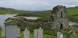 St Olaf's Church aan de baai van Lunda Wick, gezien vanuit het noordwesten.