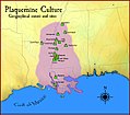 Image 51A map showing the geographical extent of the Plaquemine cultural period and some of its major sites. (from History of Louisiana)