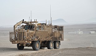 Buffalo in British service with additional slat armour