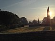 Vue de l'abbaye depuis l'extérieur au petit matin