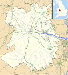 Mapa konturowa Shropshire, na dole znajduje się punkt z opisem „Cleehill”