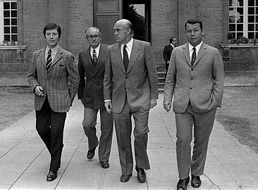 Just Fontaine, à droite, aux côtés de Pierre Danos, Mario Zatelli et Lucien Leduc, lors du procès à Toulouse de René Vignal en 1971.