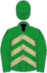 Green, beige chevrons on body