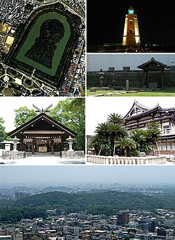 From top left: Daisen Kofun, Old Sakai Lighthouse, Ruins of Rikyu's house, Ōtori taisha, Myōkoku-ji, Skyline with Daisen kofun in the center