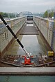 Dewatered main lock undergoing repairs at McAlpine Locks, 1987