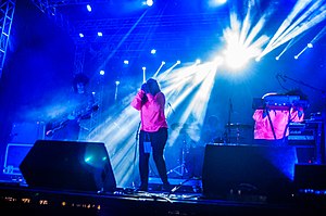 The band in May 2017. From left to right: Rafael Brasil, Emmily Barreto, Lauro Kirsch and Cris Botarelli. Eduardo Figueira is not shown.