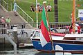 Helgolands trikolor på en båt i Büsum havn. Foto: Jan-Erik Løken