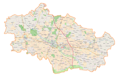 Mapa konturowa powiatu kutnowskiego, w centrum znajduje się punkt z opisem „Kutno”