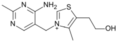 Structuurformule van het kation van thiamine