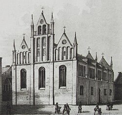 Church of St. Jacob (Lietuvininkai or Laukininkai) in Klaipėda, painted in the second half of the 19th century.jpg