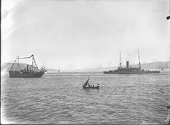 HNoMS Harald Hårfagre or Tordenskiold at the roadstead of Trondheim, 1906