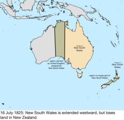 Map of British claims to Australia; for details, refer to adjacent text