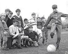 At Stewarton: Rose Reilly, aged 9 years old, shows the other children what she can do with a football.