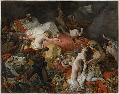 La Mort de Sardanapale, huile sur toile, 390 × 490 cm, musée du Louvre (1827).