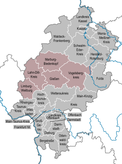 Map of Hesse highlighting Giessen