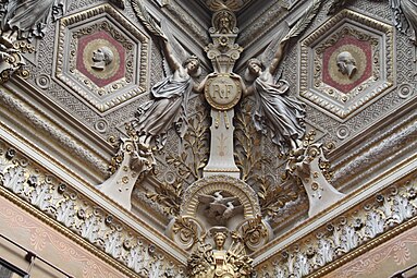 Neoclassical sculpted decoration on the ceiling of the Salon des Sept cheminées, Louvre Palace, Paris, by Francisque Duret, 1851[53]