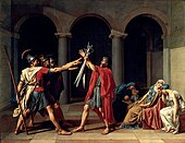 Jurământul Horațiilor; de Jacques-Louis David; 1784; ulei pe canvas; înălțime: 330 cm, lățime: 425 cm; Luvru