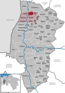 Läget för kommunen Lehe i Landkreis Emsland