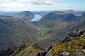 The view from the cairn put up by the Westmorland Brothers to the SW of the summit of Great Gable - Wastwater in the distance.