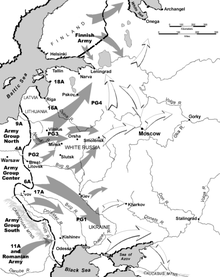 A map of Eastern Europe depicting the movement of military units and formations