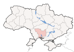 Location o Mykolaiv Oblast (red) athin Ukraine (blue)