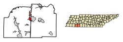 Location of Adamsville in McNairy County, Tennessee.