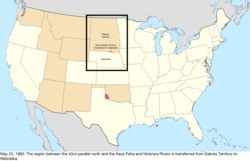 Map of the change to the United States in central North America on May 23, 1882