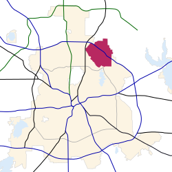 Location of the Lake Highlands area in Dallas