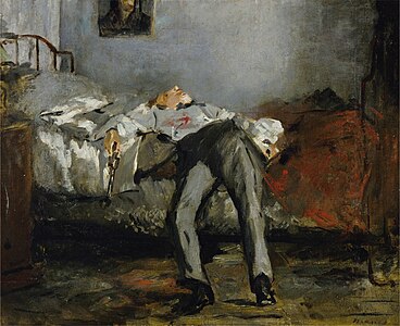 Le Suicidé, by Édouard Manet on Suicide. This painting clearly depicts a suicide.