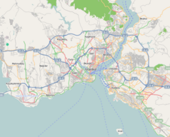 Mapa konturowa Stambułu, w centrum znajduje się punkt z opisem „Vodafone Park”