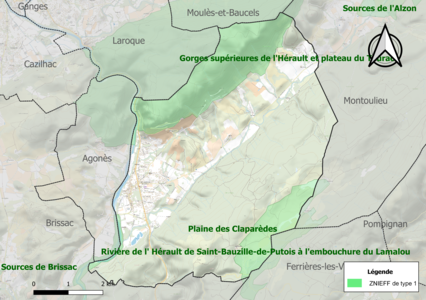 Carte des ZNIEFF de type 1 sur la commune.