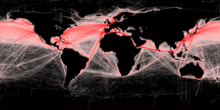 Mapa evidenciando rotas de navegação.