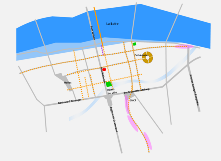 Plan moderne de Tours sur lequel sont localisés certains vestiges de la ville antique