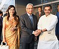 Pravind Kumar Jugnauth and Mrs. Kobita Ramdanee-Jugnauth being received by the Minister of State for Human Resource Development, Shri Upendra Kushwaha, on their arrival at IGI Airport, in New Delhi.jpg