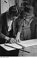 Young prisoner in 1950 using a try square for woodworking.