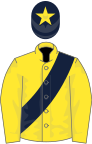 Yellow, dark blue sash, dark blue cap, yellow star