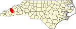 Mapa de Carolina del Norte con la ubicación del condado de Haywood