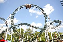 A view of Untamed, Canobie Lake Park's newest roller coaster, as one of the coaster cars goes through a loop