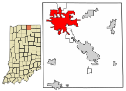 Location of Elkhart in Elkhart County, Indiana.