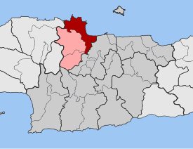 Localização da unidade municipal de Gazi (vermelho) e do município de Malevizi (rosa) na unidade regional de Heraclião