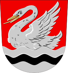 A swan pictured in the coat of arms of Joutseno, a former municipality of South Karelia, Finland.