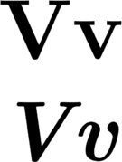 Capital and lowercase versions of V, in roman and italic type